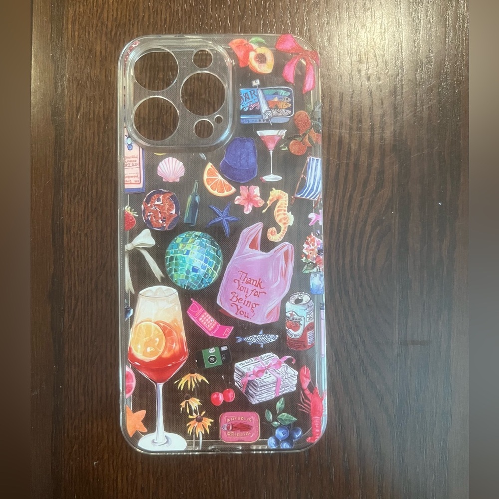 iPhone 15 ProMax Clear Phone Case with Colorful Decorative Design